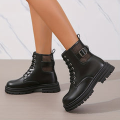 Solid Platform Lace Up Combat Boots for Women