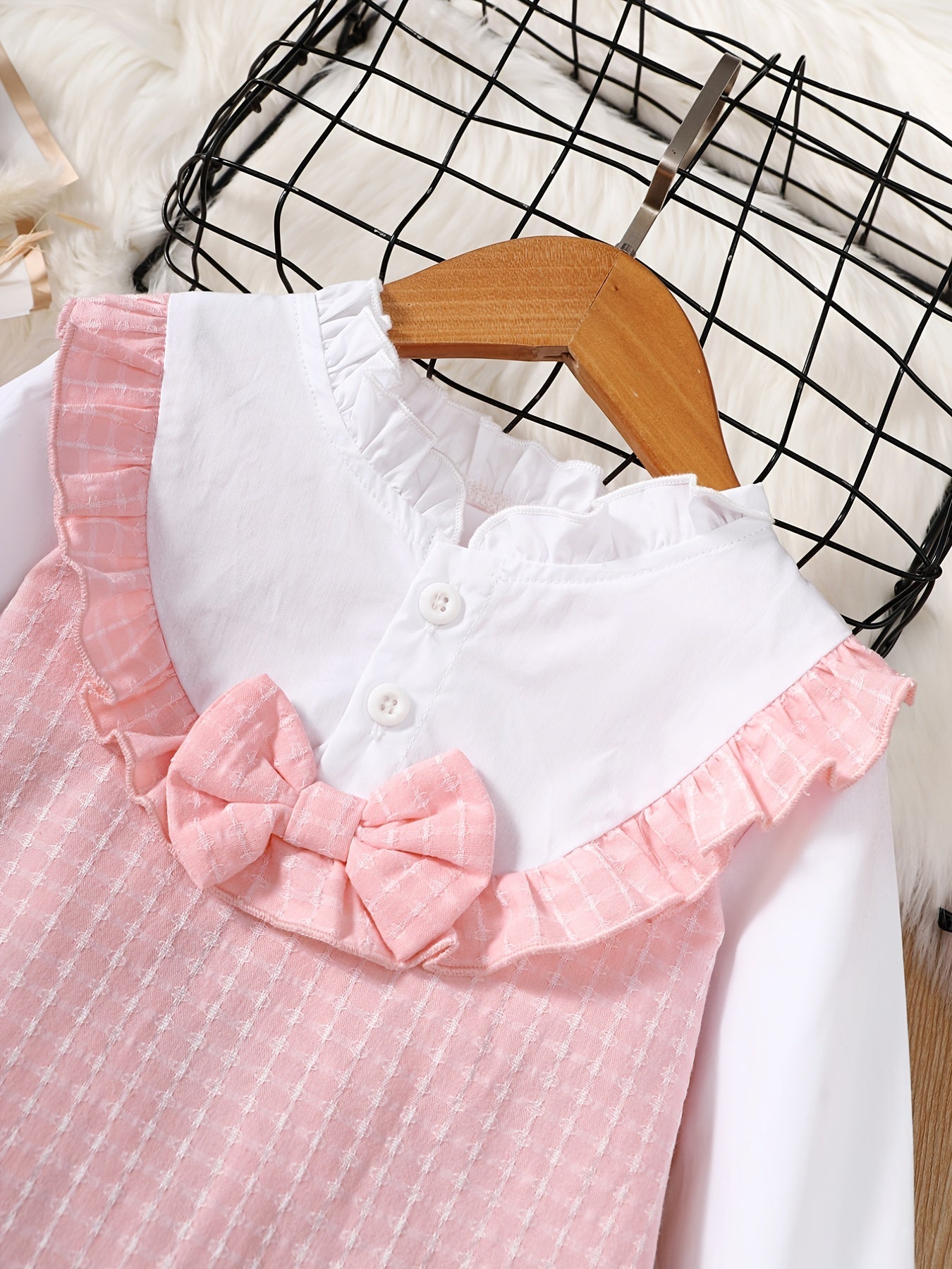 Toddler Girls Plaid Bowknot Dress Long Sleeve Fall Winter Outfit