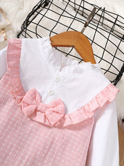 Toddler Girls Plaid Bowknot Dress Long Sleeve Fall Winter Outfit