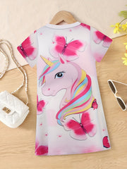 Unicorn & Butterfly Short Sleeve Dress - Summer Gift
