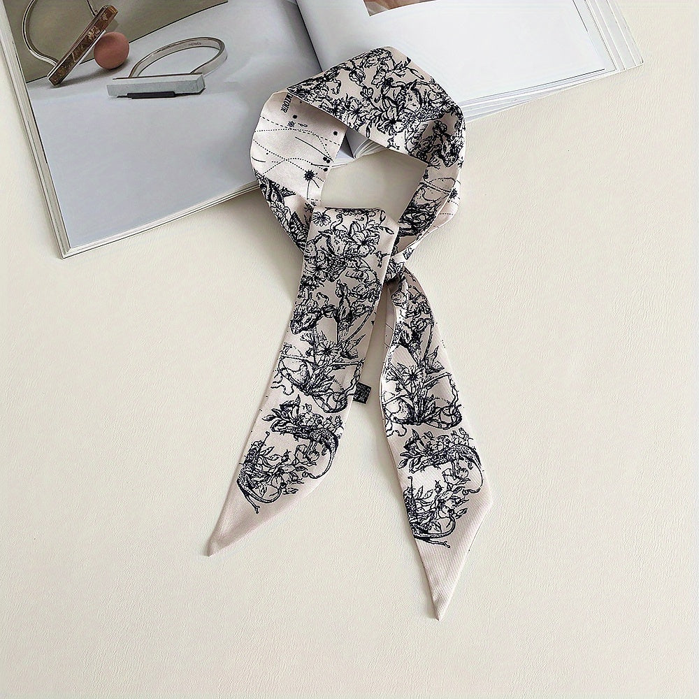 Flower Print Skinny Scarf Neckerchief Hair Ribbon Twilly Scarf