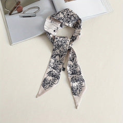 Flower Print Skinny Scarf Neckerchief Hair Ribbon Twilly Scarf