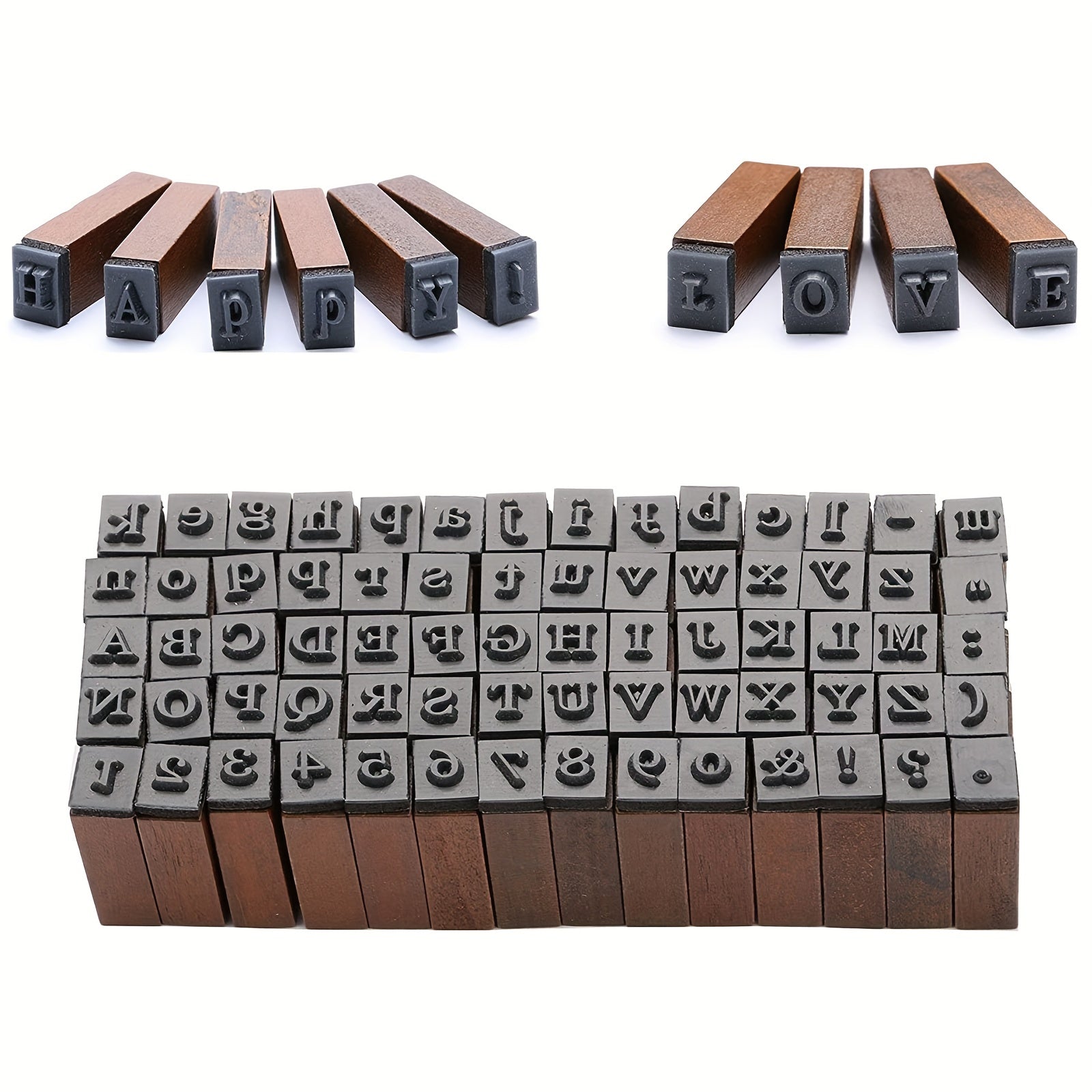 70pcs Rubber Stamp Letters Alphabets Set Vintage Wooden Number and Symbol Stamps