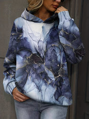 Marble Print Kangaroo Pocket Hoodie Long Sleeve Sweatshirt