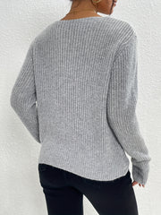 Twist Front V Neck Sweater Long Sleeve Casual Winter Fall Women's Clothing