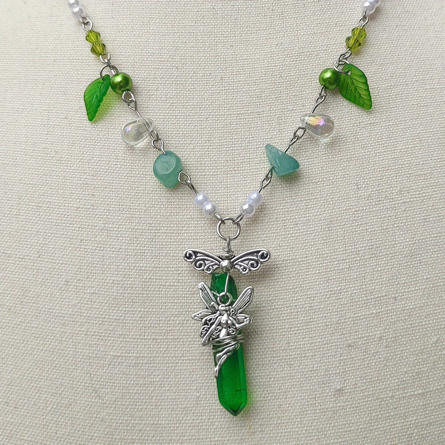 Green Fairy Necklace Faux Pearl Decor for Girls Kids