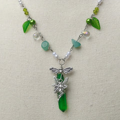 Green Fairy Necklace Faux Pearl Decor for Girls Kids