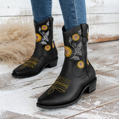 Women's Floral Embroidered Block Heel Western Boots