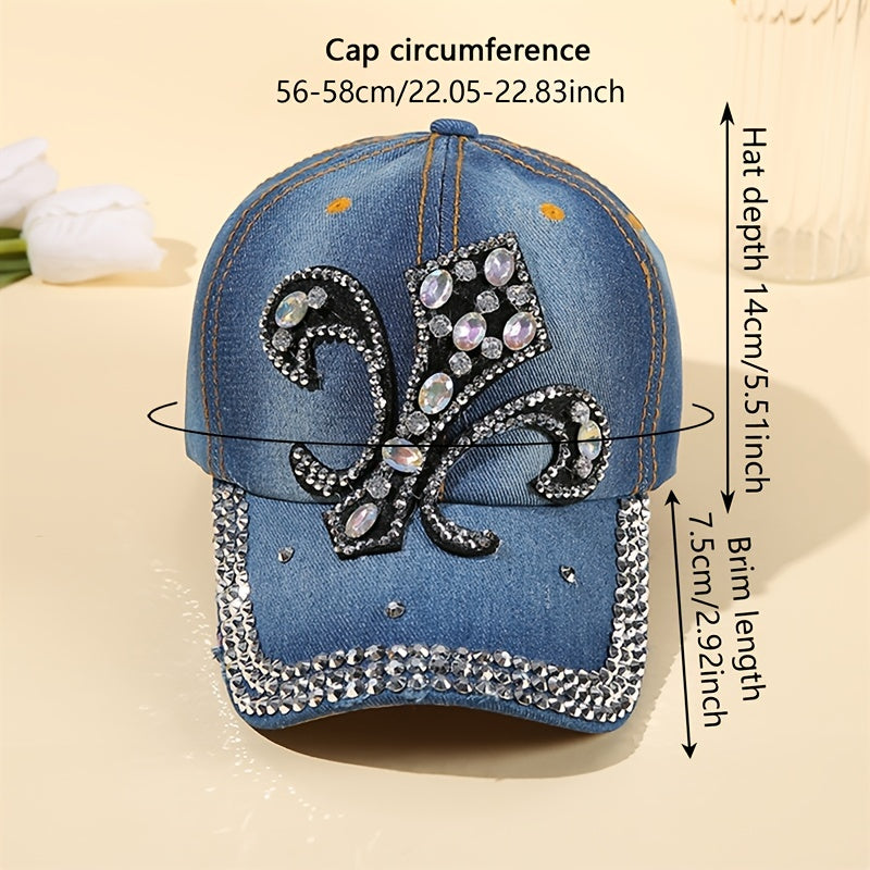 Denim Y2K Baseball Cap Rhinestone Decor Washed Distressed Sun Hat