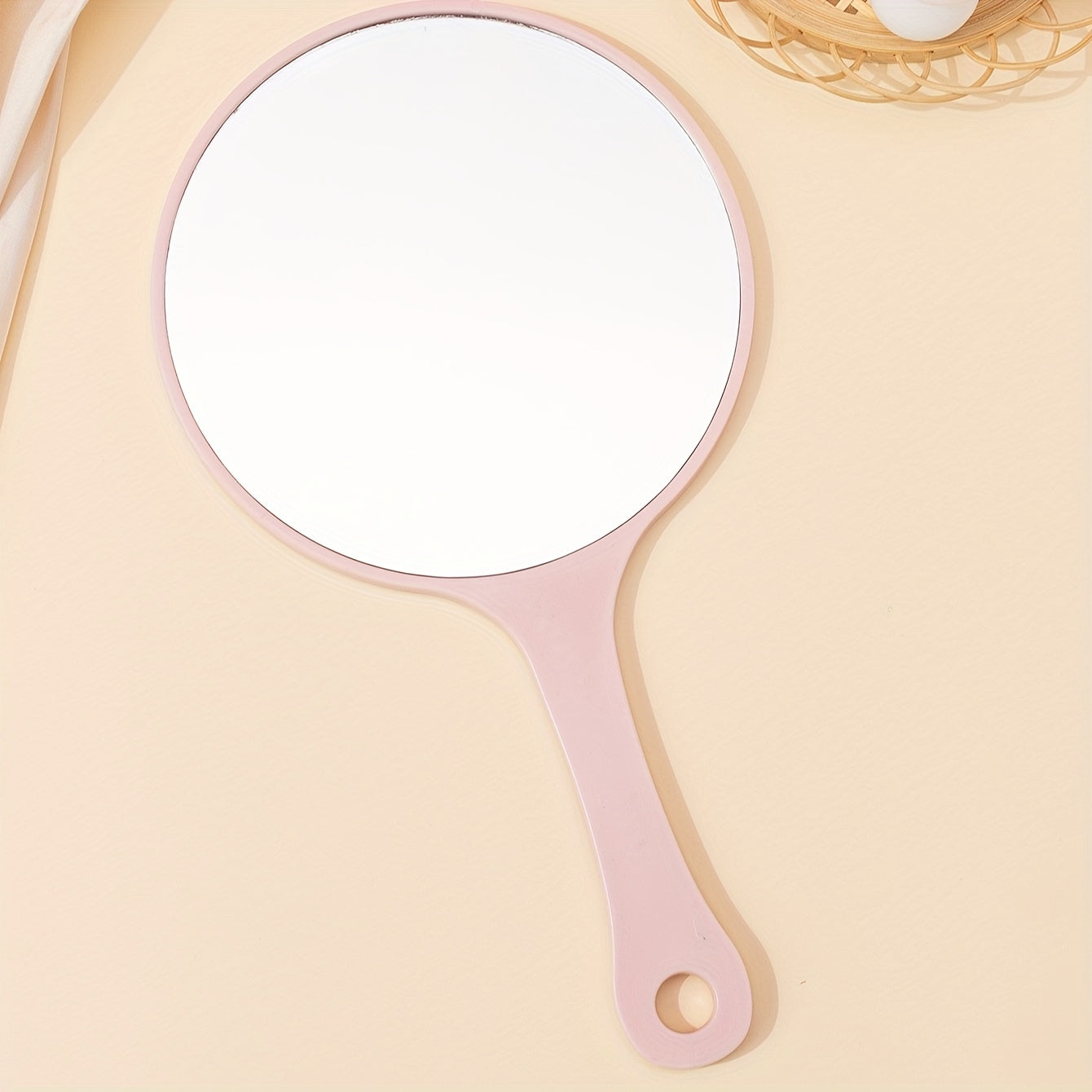 Pink Round Hand Mirror Lightweight Hand Held Mirror Small Portable Beauty Mirror