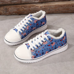 Heart Flag Pattern Sneakers Low Top Canvas Shoes 4th Of July