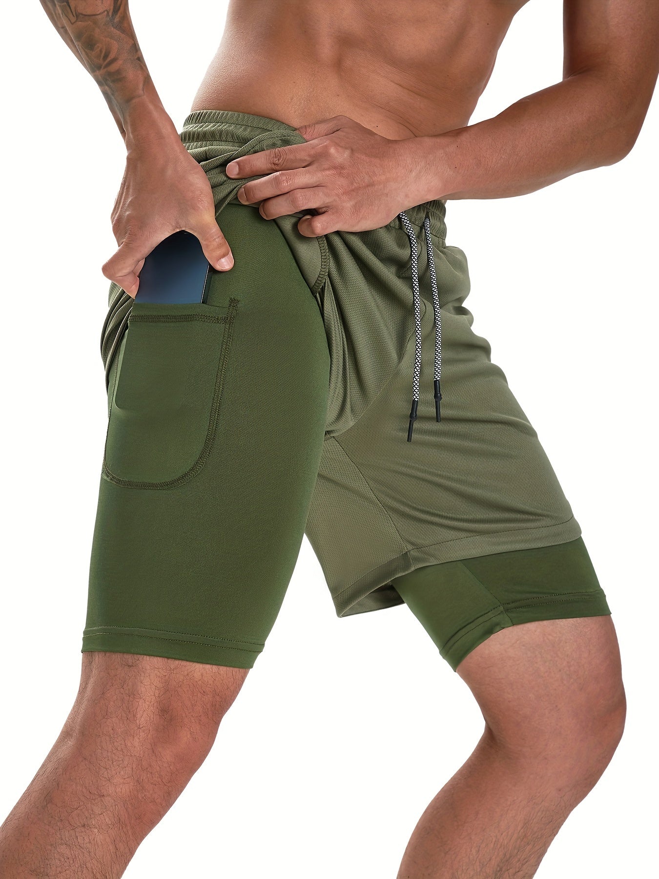 Men's 2 in 1 Running Shorts Quick Dry Gym Training Multicolor S