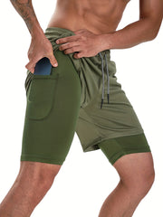 Men's 2 in 1 Running Shorts Quick Dry Gym Training Multicolor S