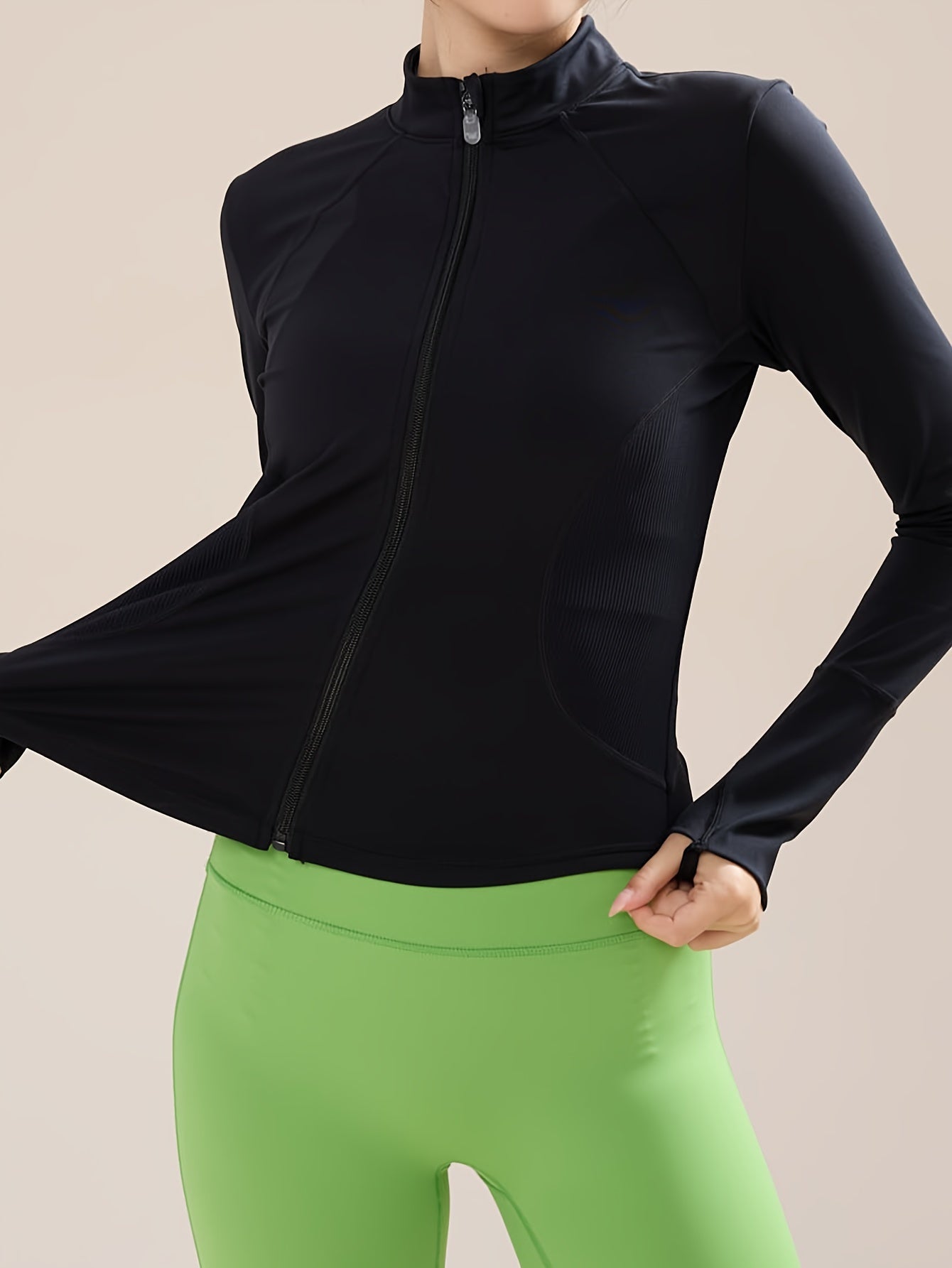 Full Zip Long Sleeve Sports Jacket Moisture Wicking Breathable Running Top