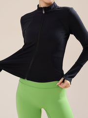 Full Zip Long Sleeve Sports Jacket Moisture Wicking Breathable Running Top