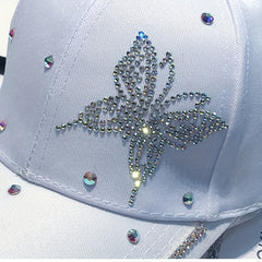 Summer Butterfly Hat Rhinestone Cap Fashion Baseball Cap