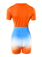 Casual 2pc Shorts Set Short Sleeve Tee & Drawstring Shorts Outfit Women
