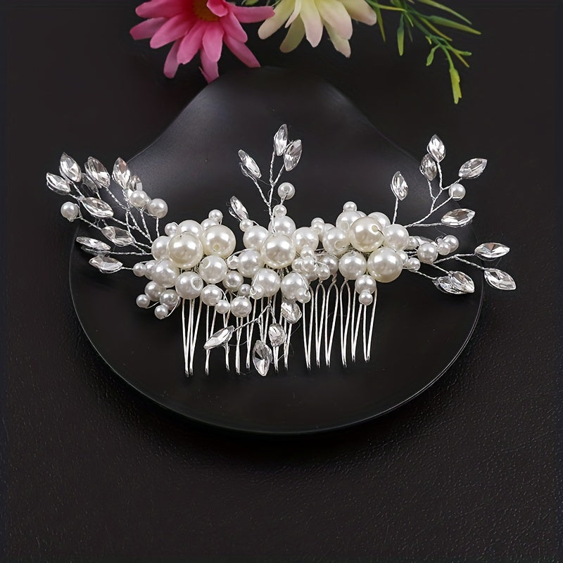 Bridal Crystal Faux Pearl Hair Comb Wedding Hair Accessories