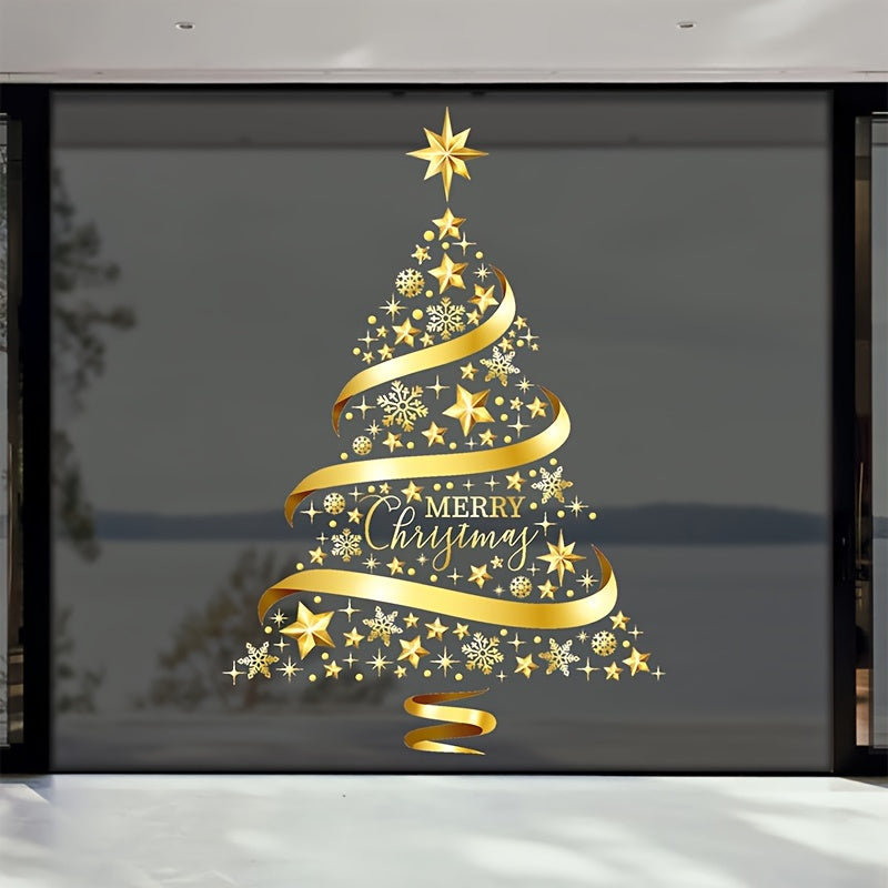 Golden Christmas Tree Window Stickers