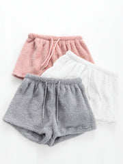 Cozy Fuzzy Drawstring Sleep Shorts for Women