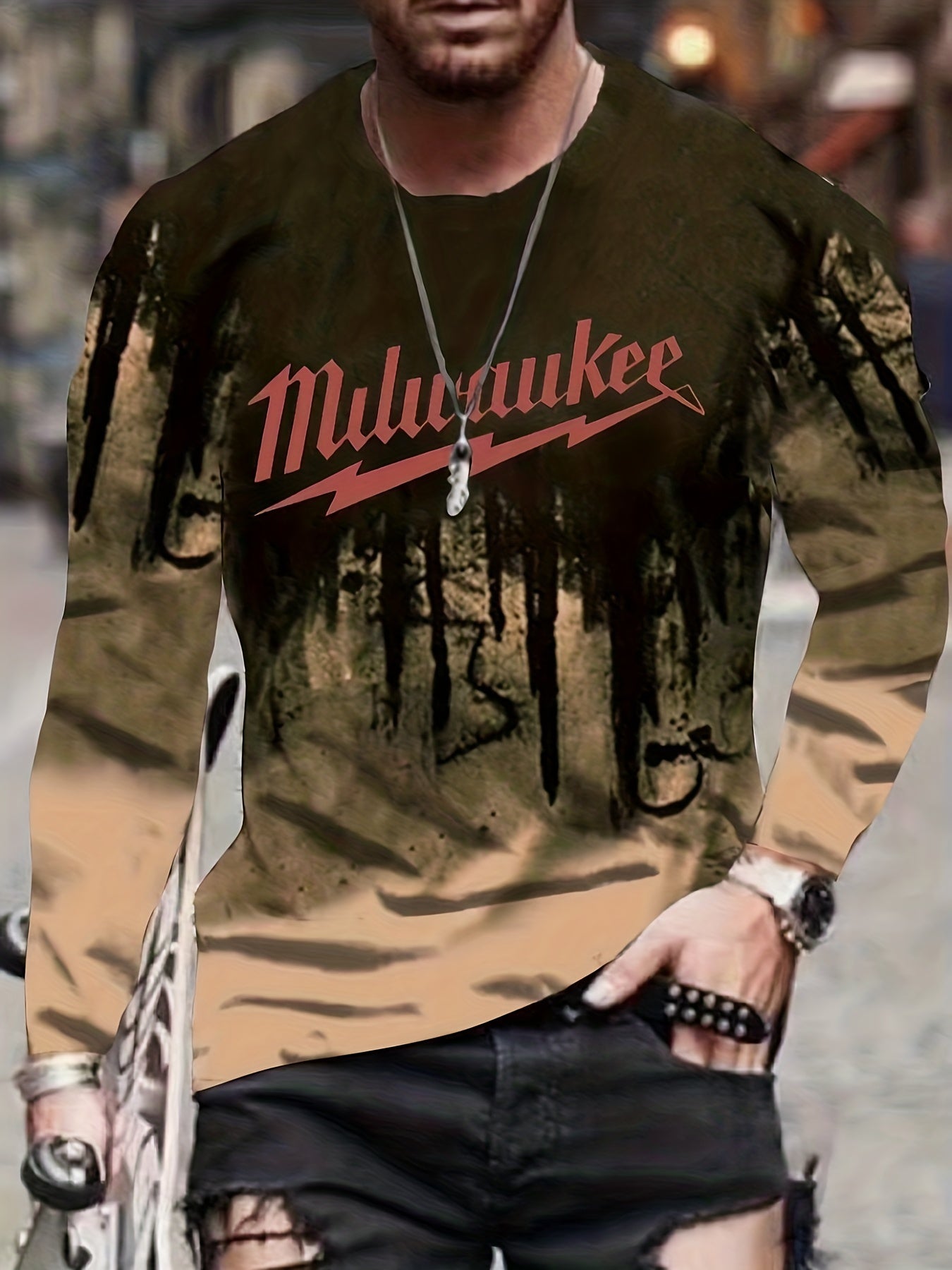 Funny Pattern Print Sweatshirt Men's Casual Graphic Crew Neck Pullover