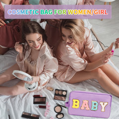 Preppy Makeup Bag With Strap Nylon Waterproof Travel Toiletry Bag