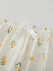 Floral Print Pajama Set Short Sleeve Top & Elastic Waistband Pants