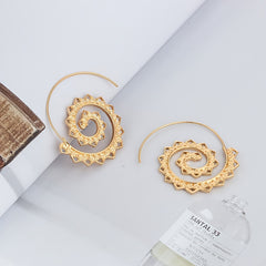 Large Spiral Earrings Swirl Gear Heart Shape Vintage Ear Jewelry 1Pair