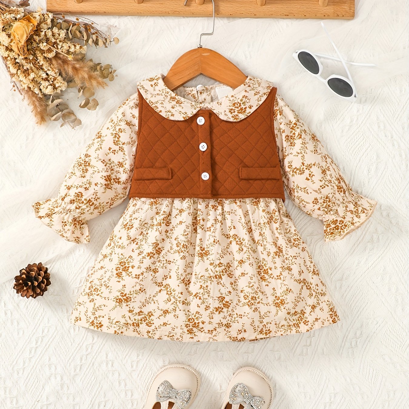 Infant Baby Doll Collar Floral Skirt Vest Set