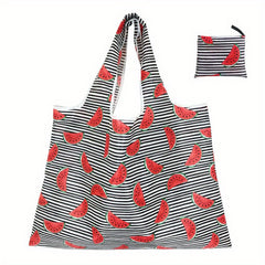Stripes & Watermelon Pattern Shoulder Bag Lightweight Shopper