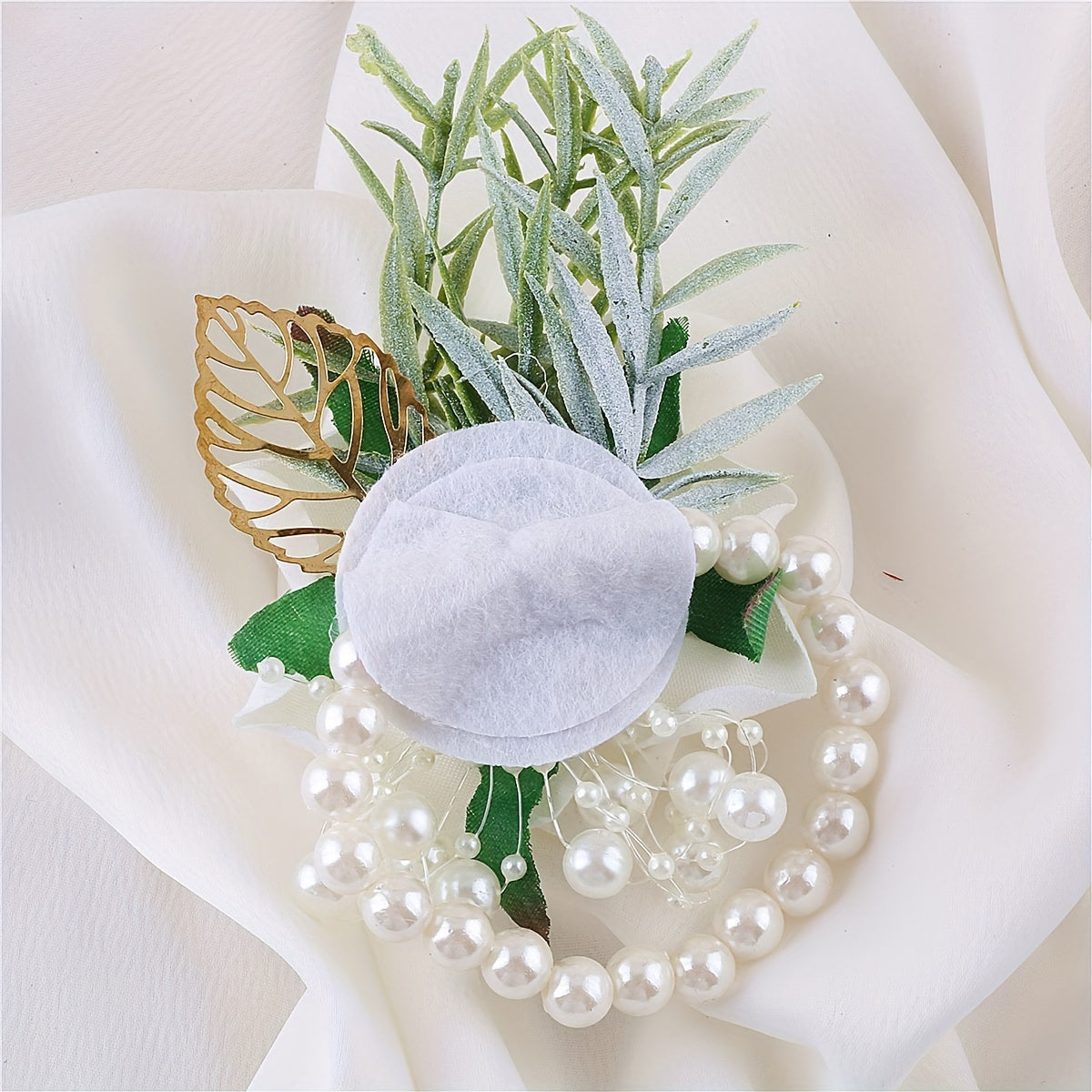 Simulation Flower Wrist Band Faux Pearl Beaded Bridal Wedding Accessory