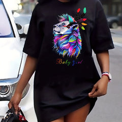 Lion Print Short Sleeve Tee Dress