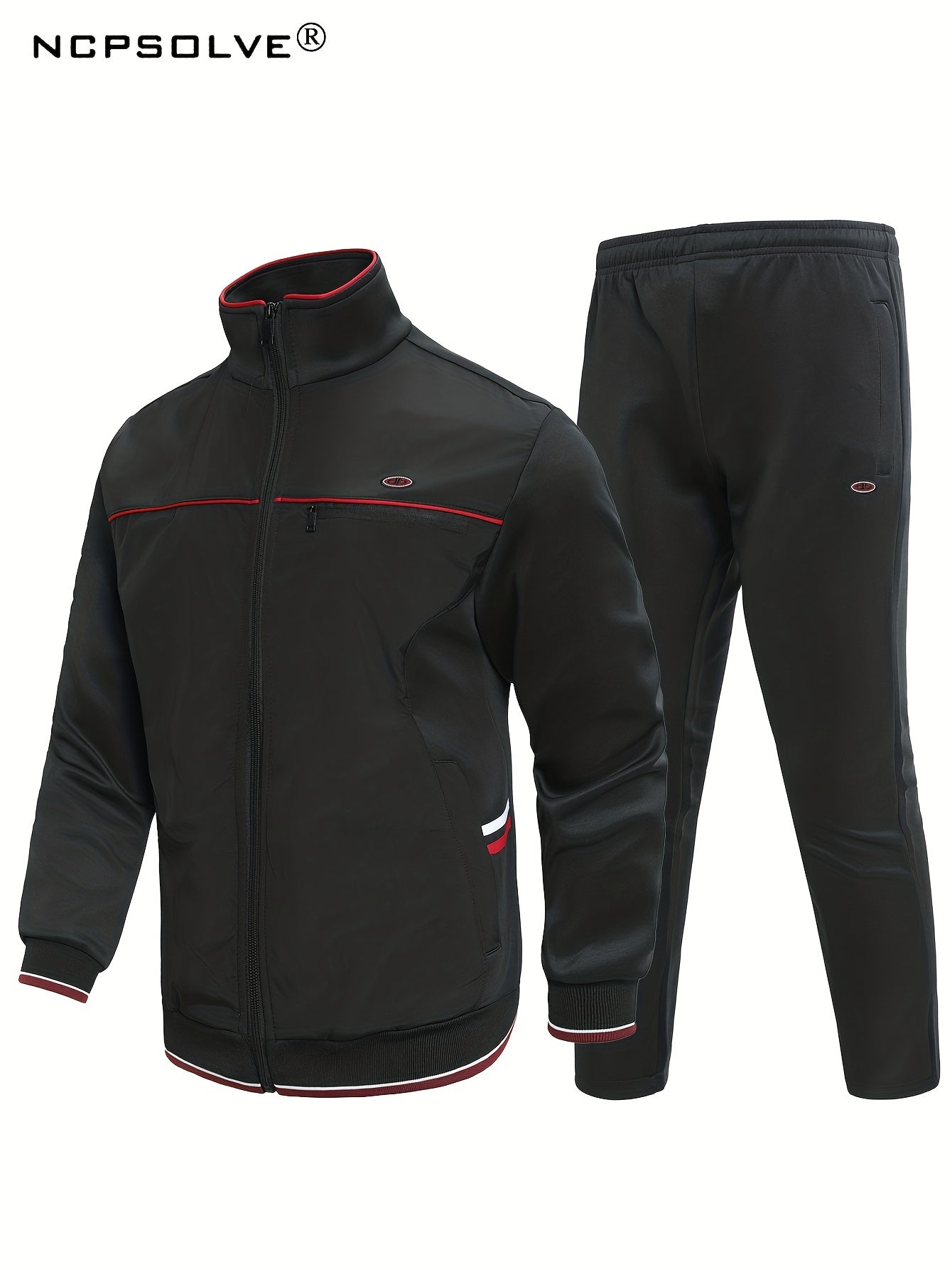 Men's Sports Suit Stand Collar Zip Up Jacket & Jogger Pants