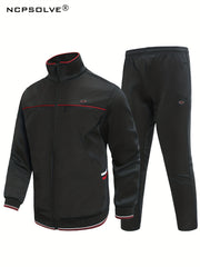 Men's Sports Suit Stand Collar Zip Up Jacket & Jogger Pants