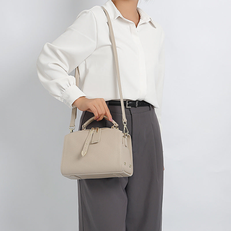 Gray Leather Pillow Bag Large Capacity Shoulder & Crossbody Handbag