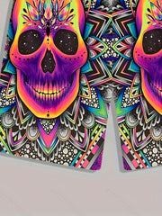 Colorful Skull Pattern Beach Shorts Men's Drawstring Shorts