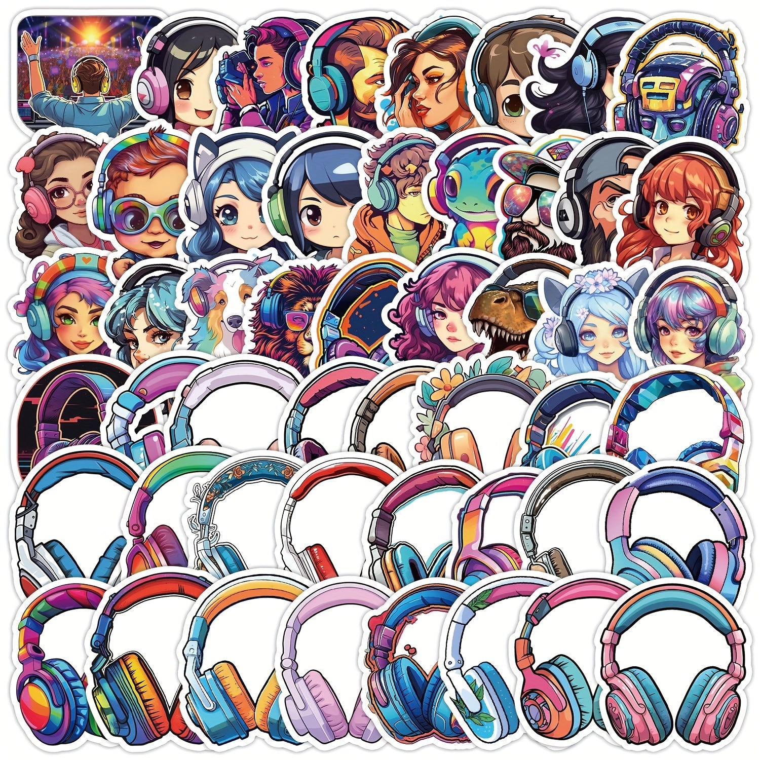 50pcs Headset Series Graffiti Stickers Waterproof DIY Creative Decorative