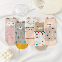 Cartoon Animal Print Socks & Low Cut Ankle Socks Women's Stockings