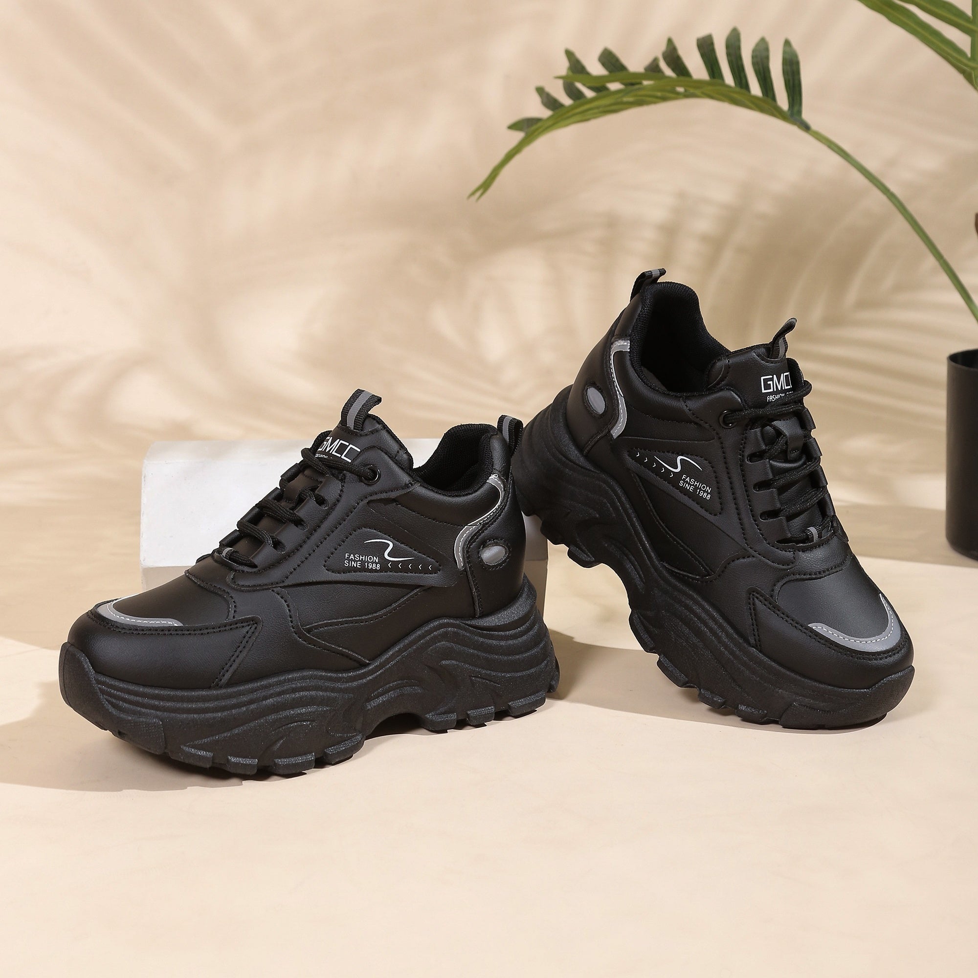 Platform Lace Up Chunky Sneakers Non slip Thick Sole Hidden Heel