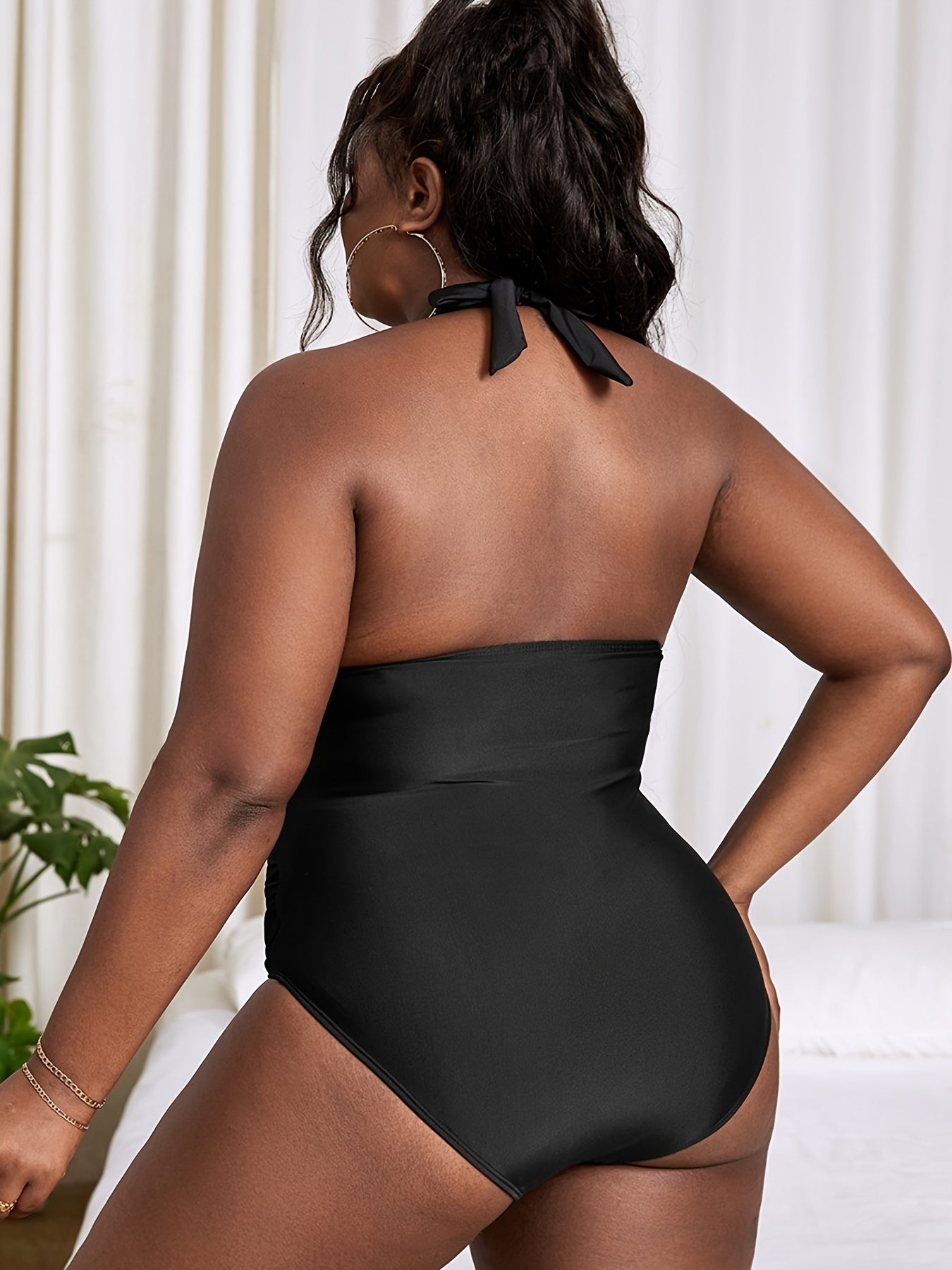 Halter Neck Criss Cross One Piece Swimsuit