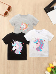 3pcs Pony Print Short Sleeve T shirt Set for Girls