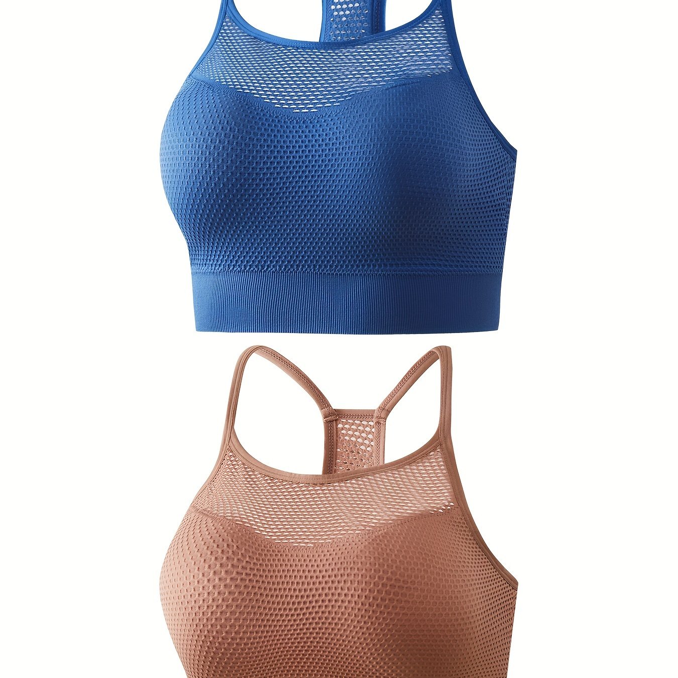 2 Pack Women's Plus Size Sports Bras Set - Mesh Padded Racer Back