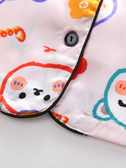Girls Bear Graphic Pajama Set V neck Button Short Sleeve Top & Shorts