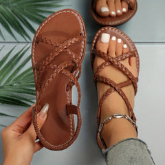 Women's Cross Strap Flat Sandals Elastic Slip-On Beach Sandals