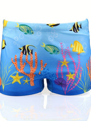 Boys Cartoon Fish Swim Trunks for Beach Vacation