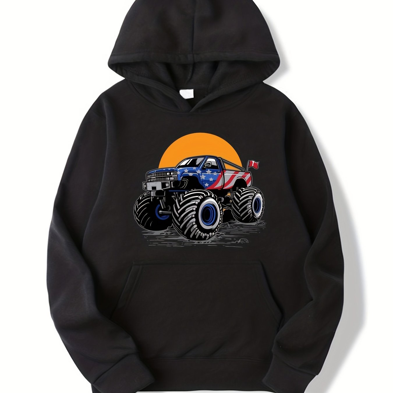 Cartoon Car Print Boys Hooded Sweatshirt