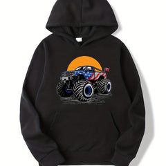 Cartoon Car Print Boys Hooded Sweatshirt