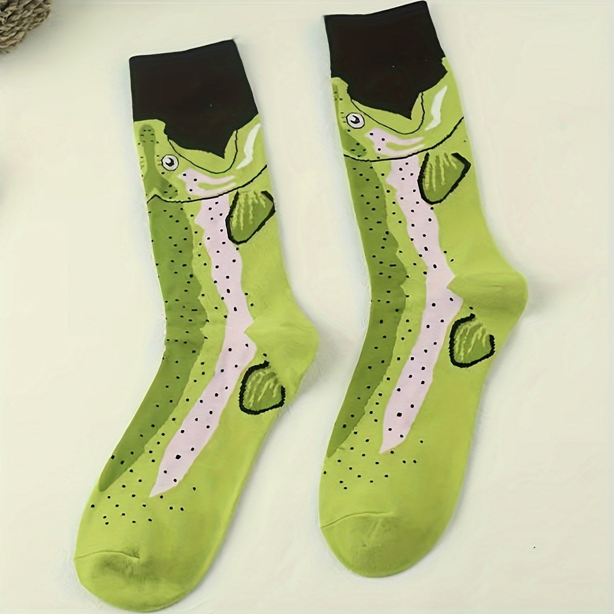 3 Pairs Men's Warm Funny Crew Socks with Animal Dinosaur Fruit Prints