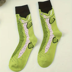 3 Pairs Men's Warm Funny Crew Socks with Animal Dinosaur Fruit Prints