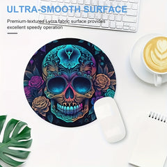 Sugar Skull Round Mouse Pad Non-Slip Rubber Base 7.87 x 7.87 x 0.1 Inch